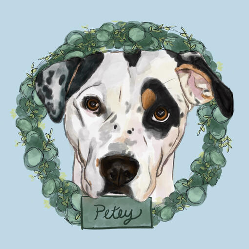 Memorial Dog Portrait -Watercolor with floral frame