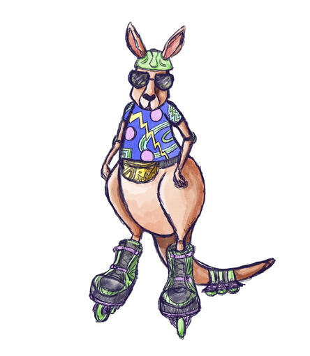 Rollerblading Kangaroo Sticker Design