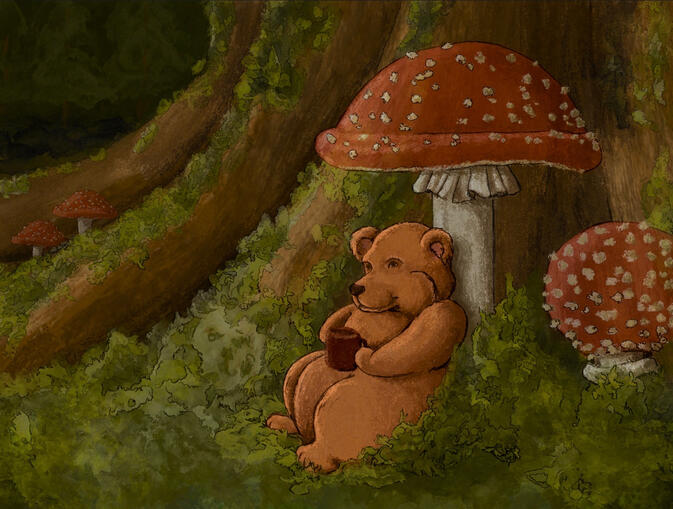 Fantasy Art - Forest Bear with Hot Cocoa